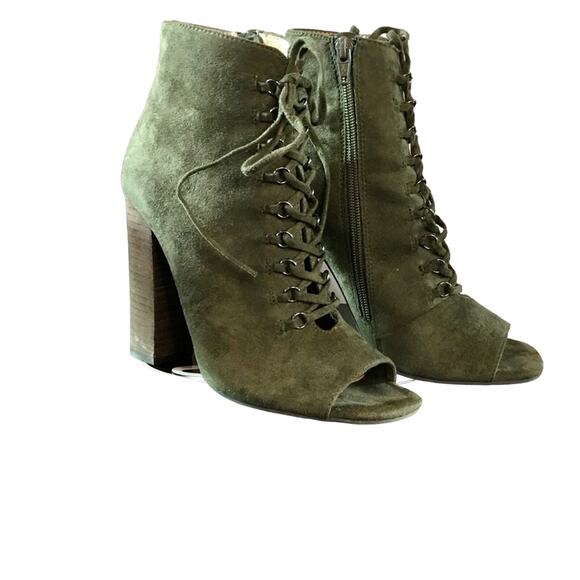 Suede Peep Toe Lace Up Booties - Picture 1 of 8
